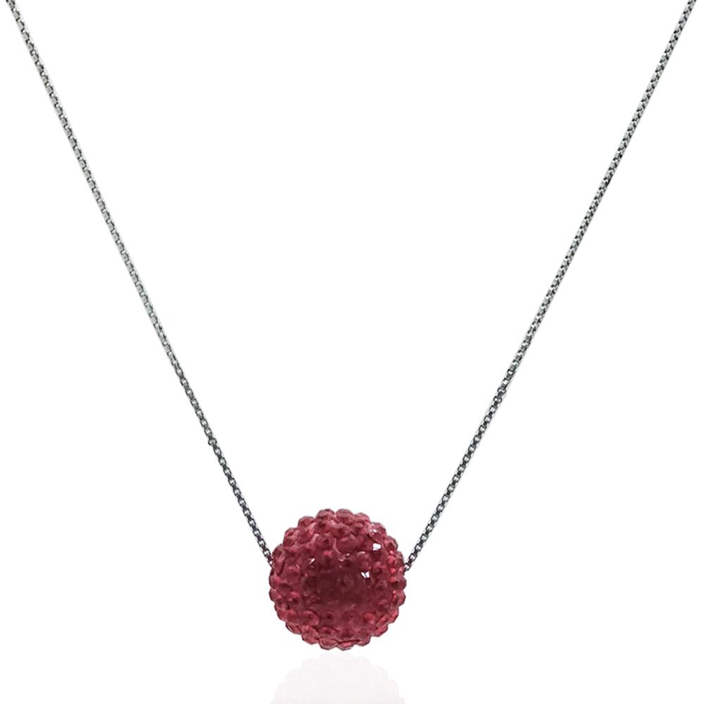 Collana maglia veneziana cm 50 in argento 925 rodiato con sfera rossa mm 12 con strass 