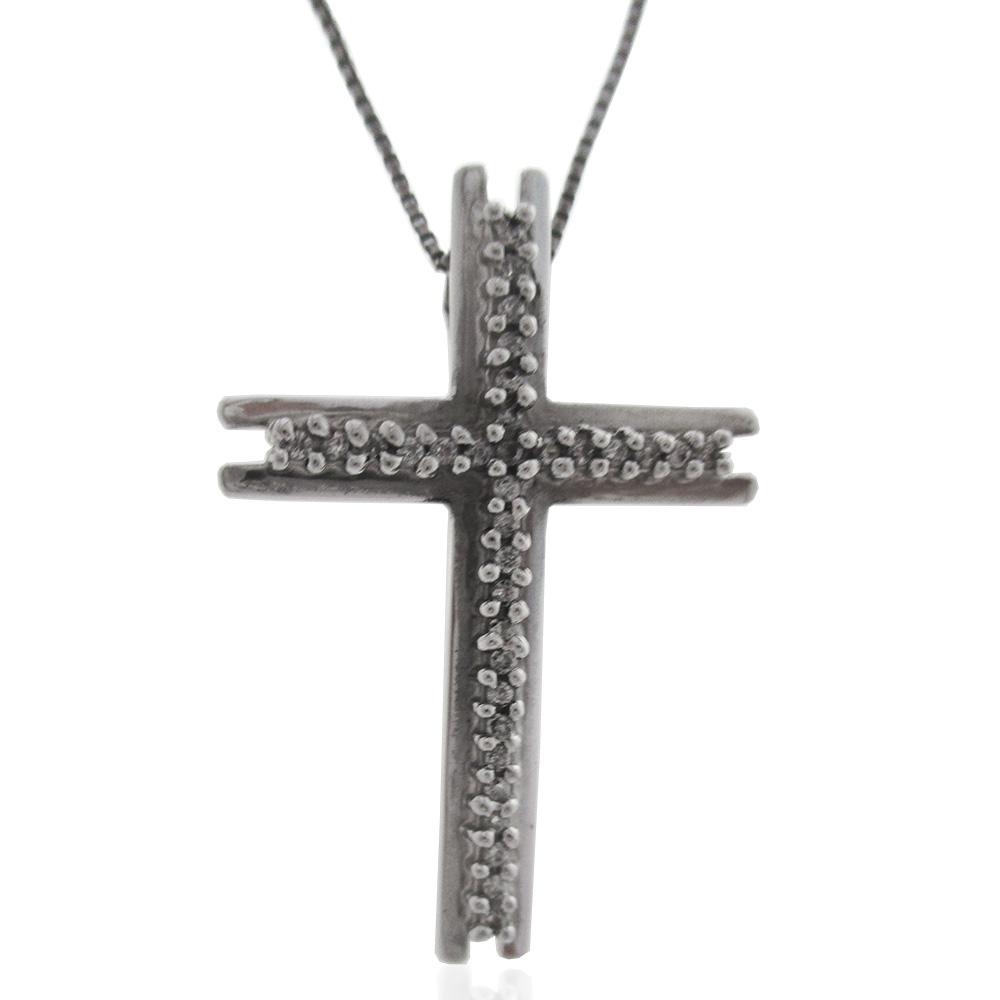 Collana veneziana cm 55 con ciondolo croce mm 31x21 in argento 925 rodiato e zirconi bianchi
