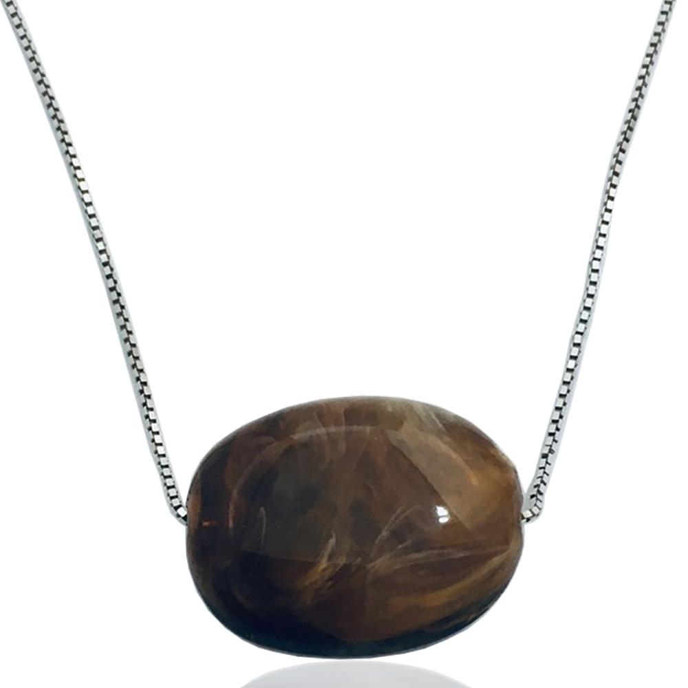 Collana veneta in argento 925 rodiato con agata marrone centrale mm 19x15