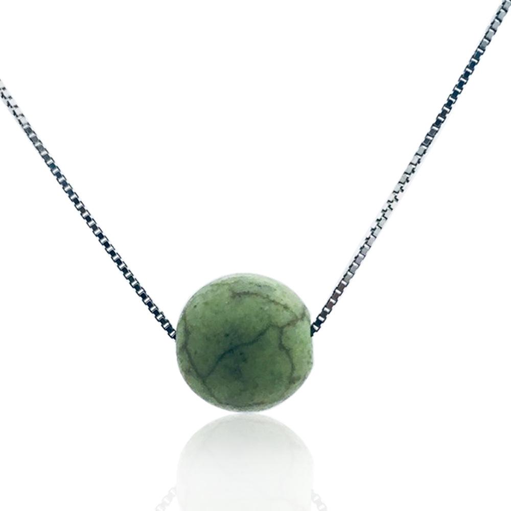 Collana veneta in argento 925 rodiato con ciondolo aulite verde mm 10
