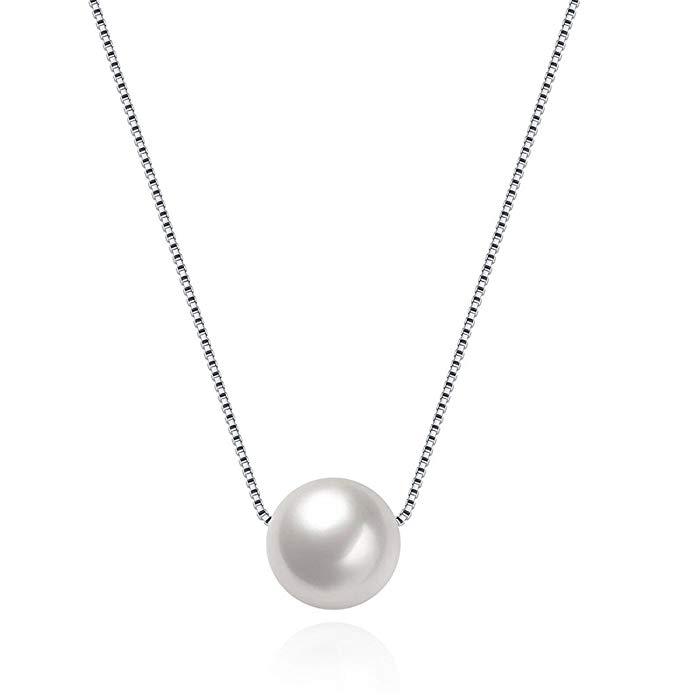Collana veneta in argento 925 rodiato con perla centrale da 8 mm
