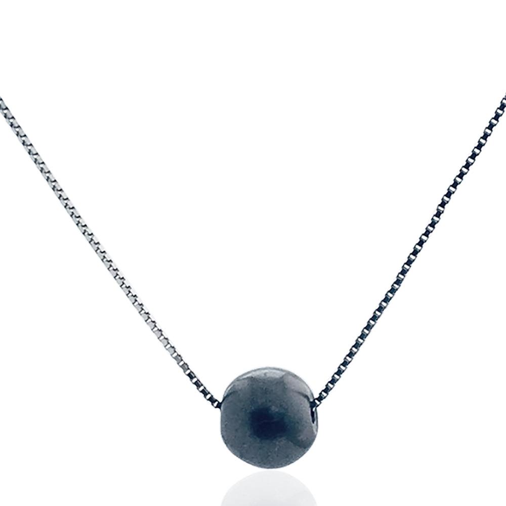 Collana veneta in argento 925 rodiato con perla nera centrale da 8 mm