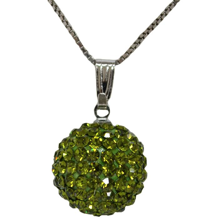 Collona donna in argento 925 rodiato con sfera mm 15 strass swarovski peridot