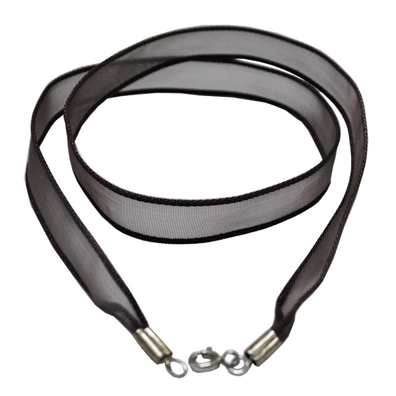 Collarino girocollo in raso marrone cm 45 con chiusura in argento 925 rodiato