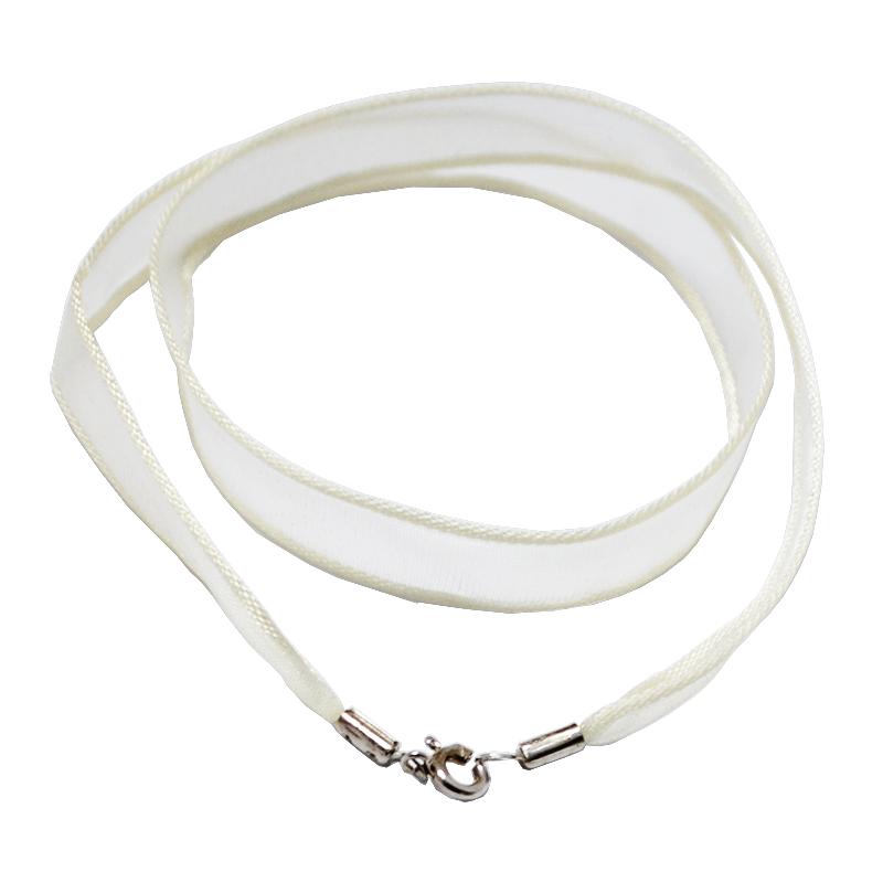 Collarino girocollo in raso bianco cm 45 con chiusura in argento 925 rodiato