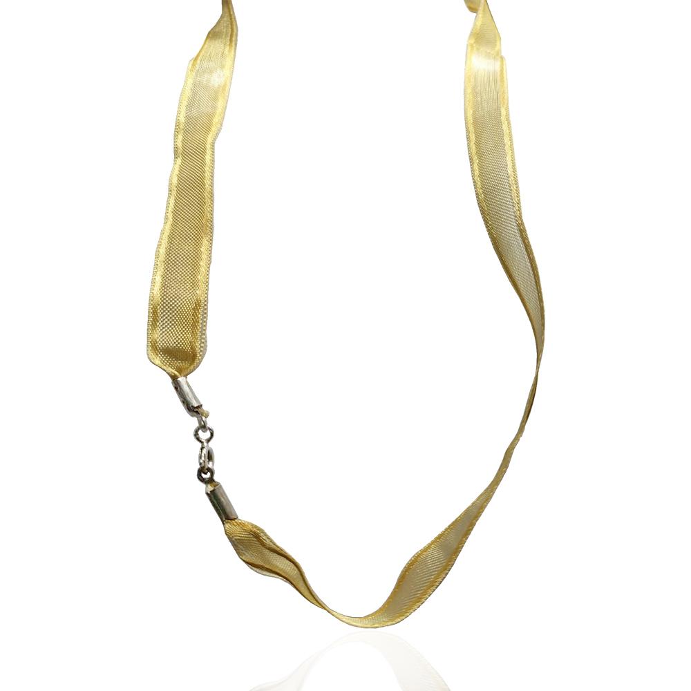 Collarino girocollo in raso giallo ocra cm 45 con chiusura in argento 925 rodiato