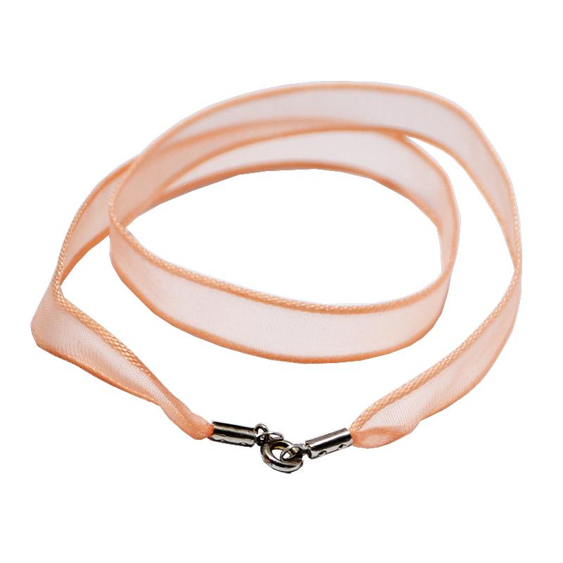 Collarino girocollo in raso rosa pesca cm 45 con chiusura in argento 925 rodiato
