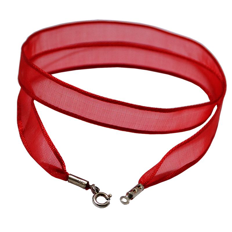 Collarino girocollo in raso rosso cm 45 con chiusura in argento 925 rodiato