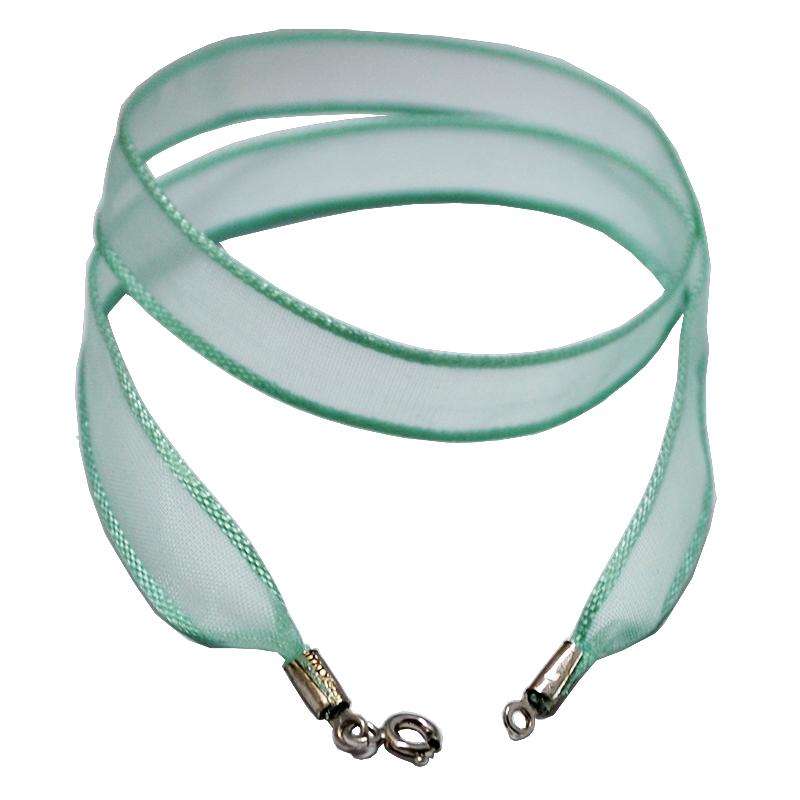 Collarino girocollo in raso turchese cm 45 con chiusura in argento 925 rodiato