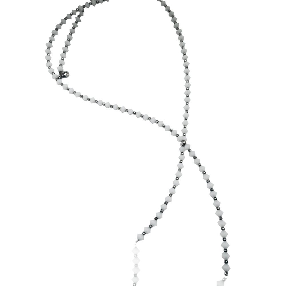 Collier a fiocco swarovski white alabaster con cristalli biconi da 4 mm e inserti e chiusura in argento 925