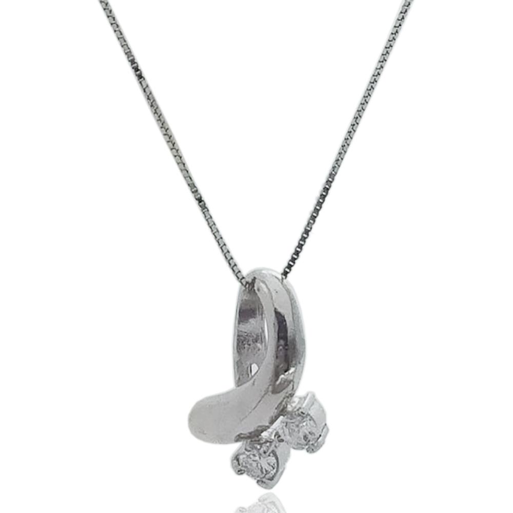 Collier a maglia veneziana con ciondolo astratto in argento 925 rodiato e zirconi bianchi