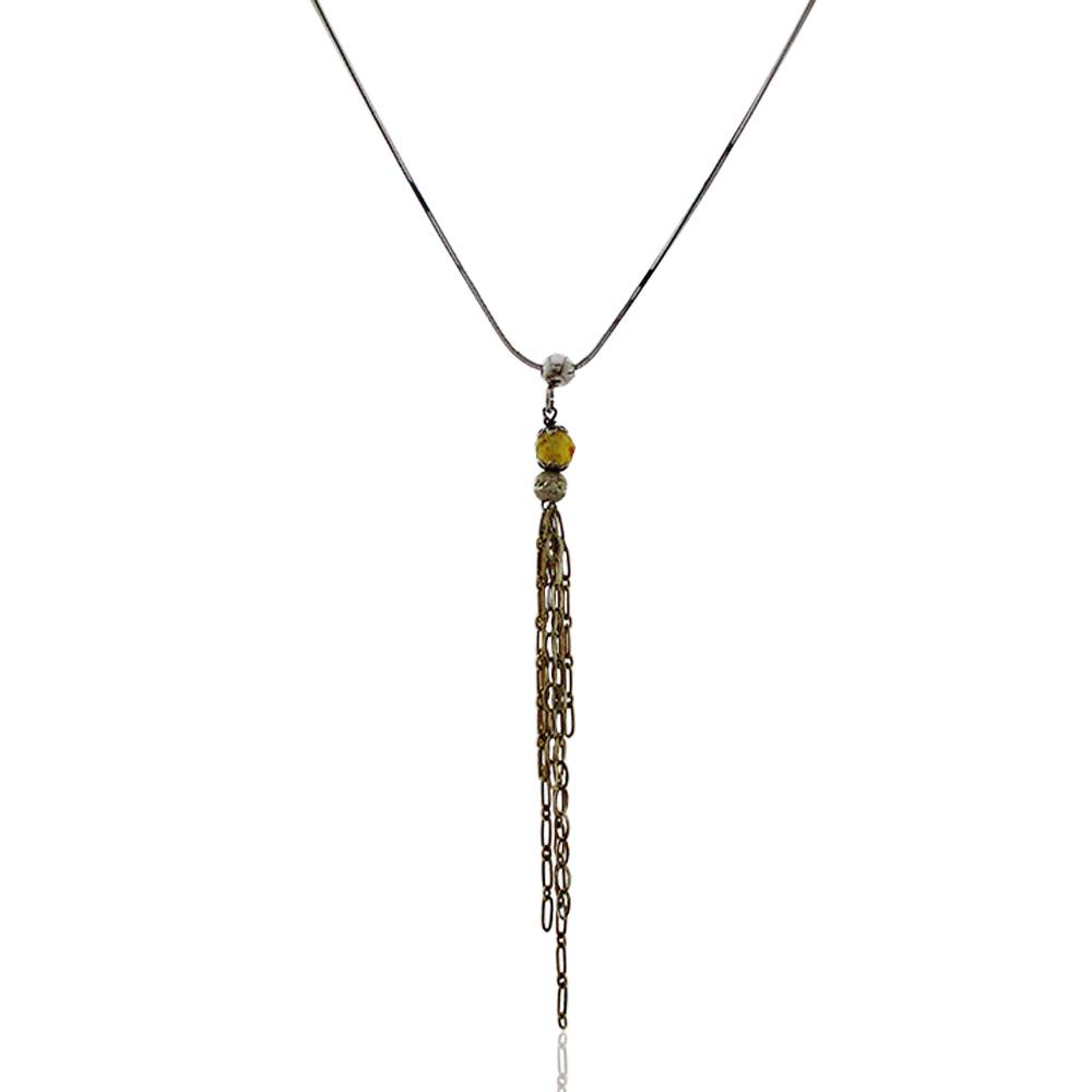 Collana donna coda di topo quadrata cm 45 in argento 925 rodiato con ciondolo pendente con cristallo faccettato e maglia rolo' placcato oro