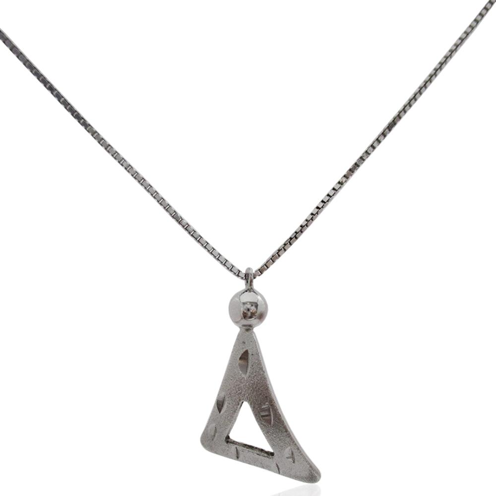 Collier cm 43 in argento 925 rodiato maglia veneziana con ciondolo triangolo mm 23x17 con lavorazione diamantata e satinata