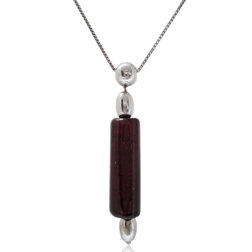 Collier in argento 925 rodiato con pendente in vetro di murano mm 55