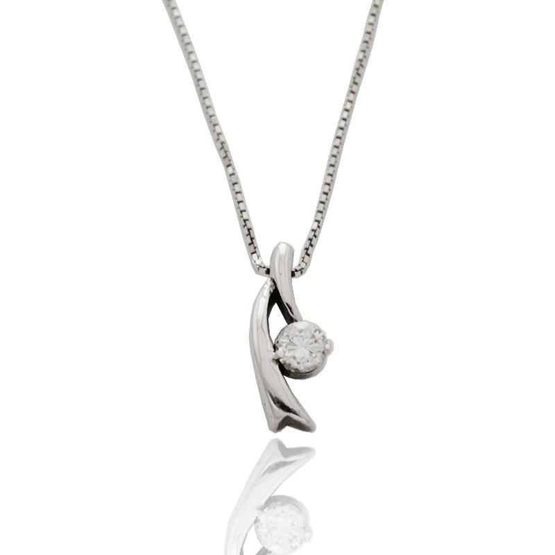 Collier con punto luce nastro stilizzato mm 14x6 in argento 925 rodiato con zircone bianco mm 4