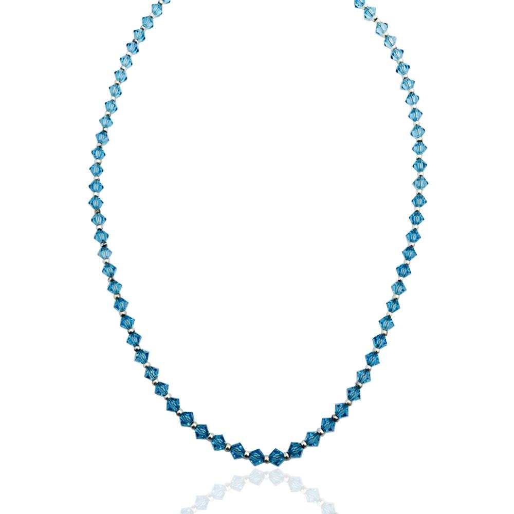 Collier con cristalli swarovski aqua marine da 4 mm e inserti e chiusura in argento 925