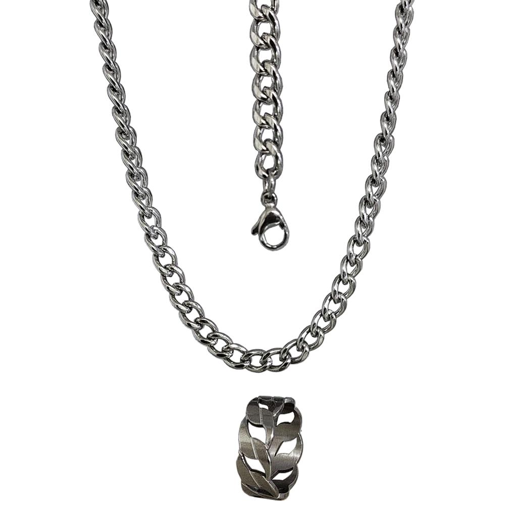 Completo collana con bracciale ed anello a catena grumetta mm 6 in acciaio lucido