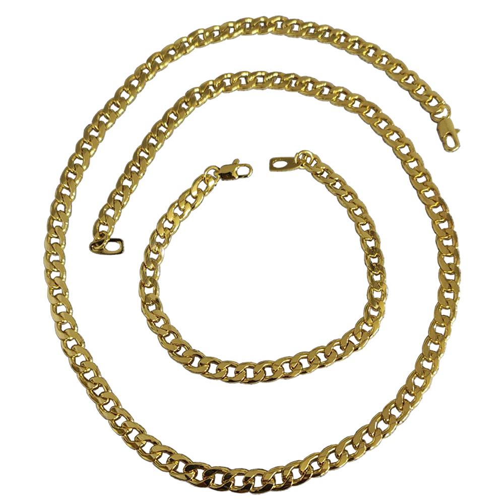 Completo collana con bracciale a catena grumetta mm 6 in acciaio placcato oro giallo