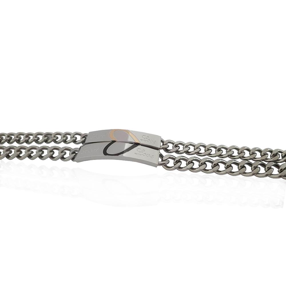 Coppia bracciali per lei per lui real love a maglia grumetta con targa con cuore