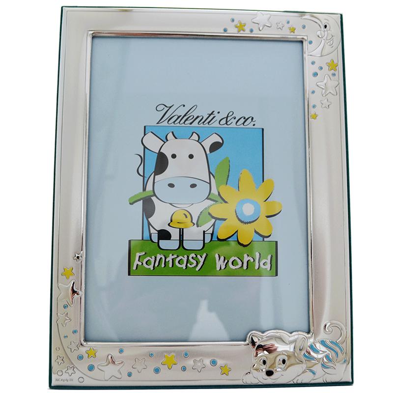 Album Portafoto Per Bambini Valenti&CO. - Cornice Argentata Frontale, Formato 20x25 Cm, Colore Celeste