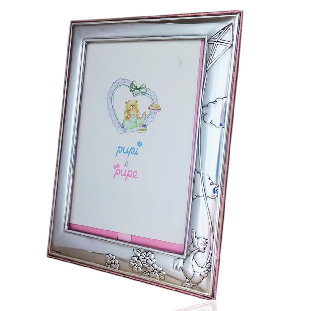 Cornice portafoto rosa paperina con aquilone in legno e argento