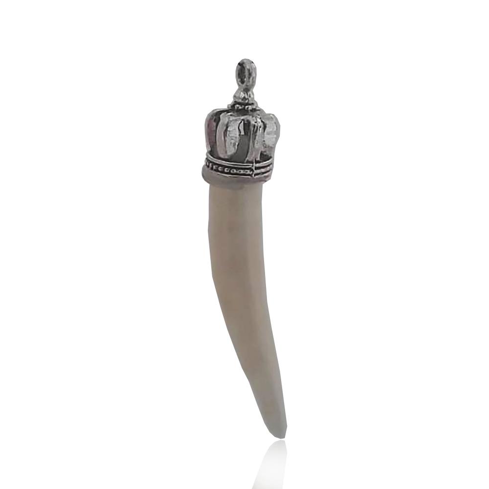 Ciondolo corno bianco con corona mm 35 in acciaio e ceramica