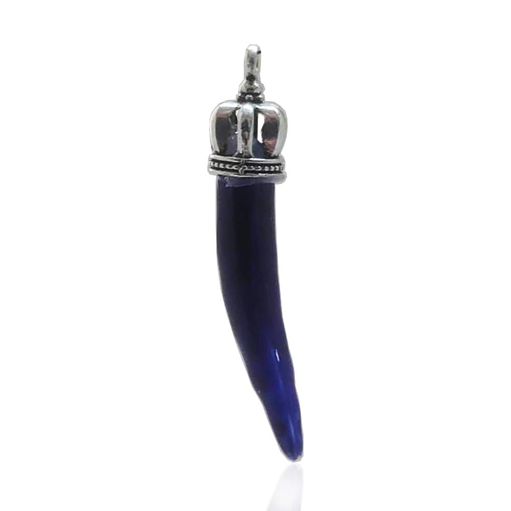 Ciondolo corno blu elettrico con corona mm 35 in acciaio e ceramica