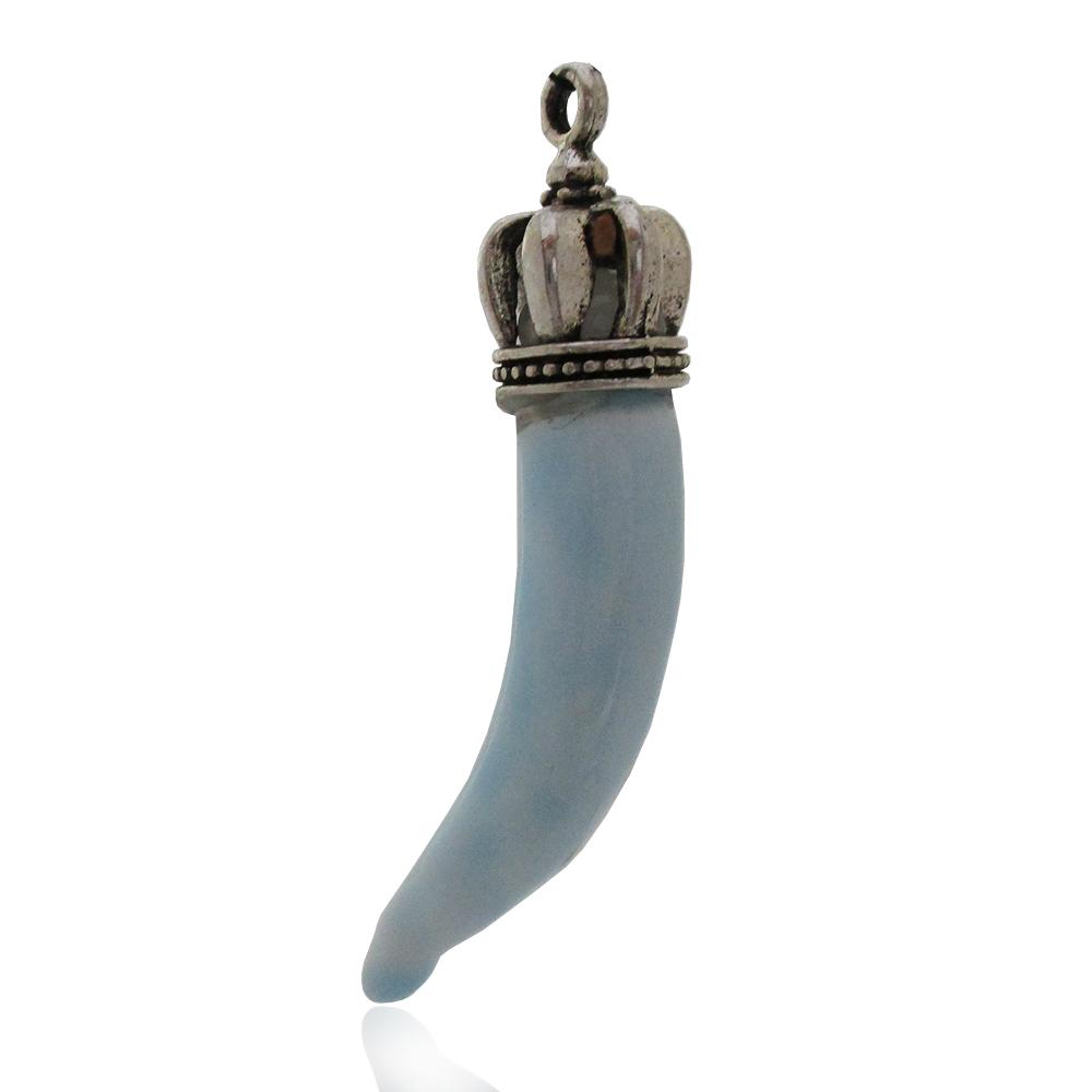 Ciondolo corno celeste con corona mm 35 in acciaio e ceramica