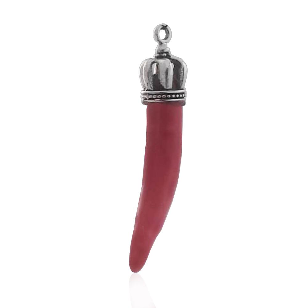 Ciondolo corno rosso con corona mm 35 in acciaio e ceramica