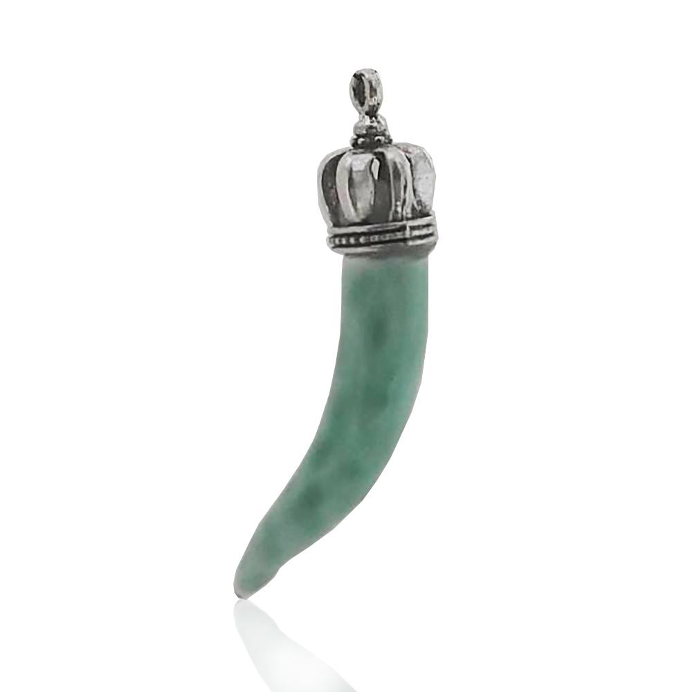 Ciondolo corno verde acqua con corona mm 35 in acciaio e ceramica