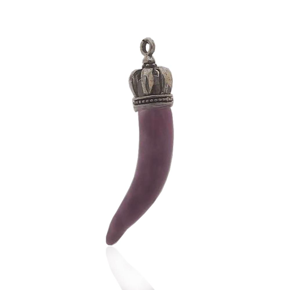 Ciondolo corno viola con corona mm 35 in acciaio e ceramica