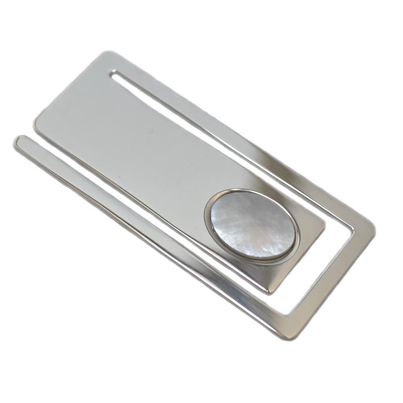 Fermasoldi rettangolare mm 56x25 in argento 925 rodiato con madreperla incisione gratis