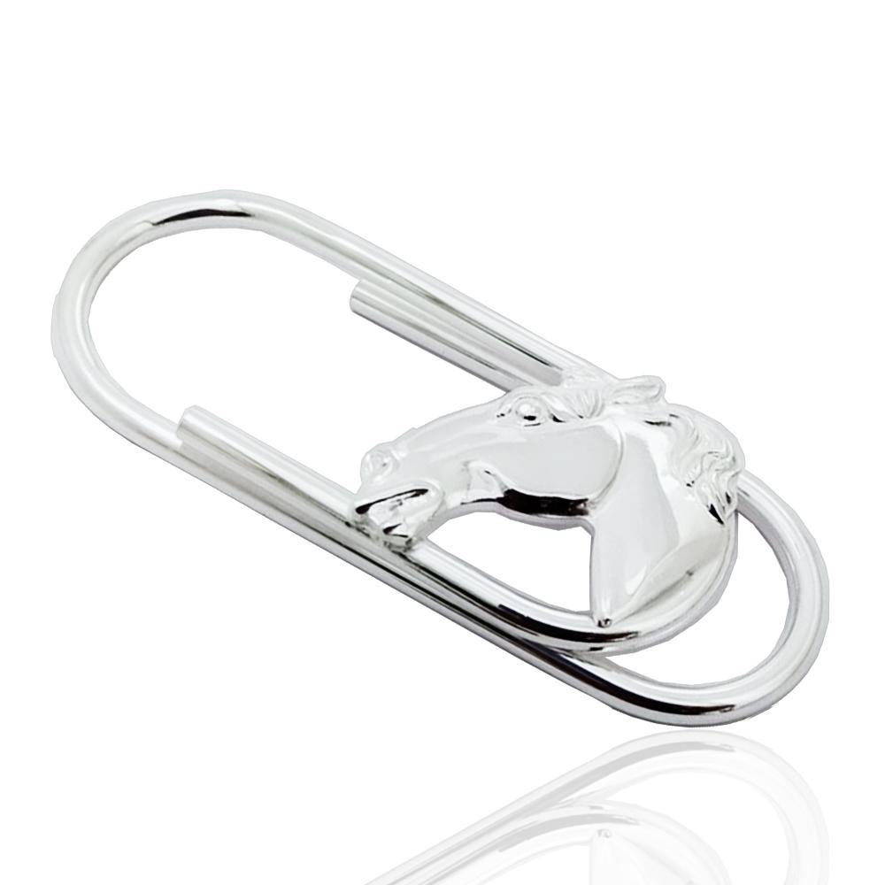 Fermasoldi graffetta canna tonda mm 67x27 in argento massiccio titolo 925 con cavallo