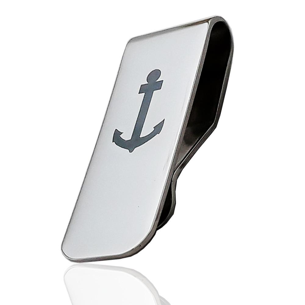 Fermasoldi con ancora in acciaio lucido mm 52x19 - personalizzabile -