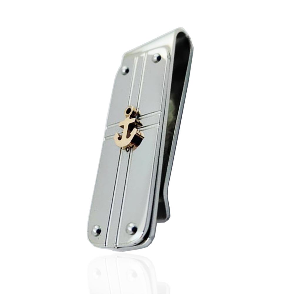 Fermasoldi mm 45x15 in acciaio lucido con ancora centrale ramata- personalizzabile -