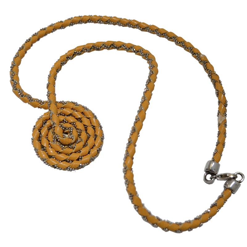 Collana girocollo spirale mm 31 in pelle gialla e argento 925 rodiato cm 40