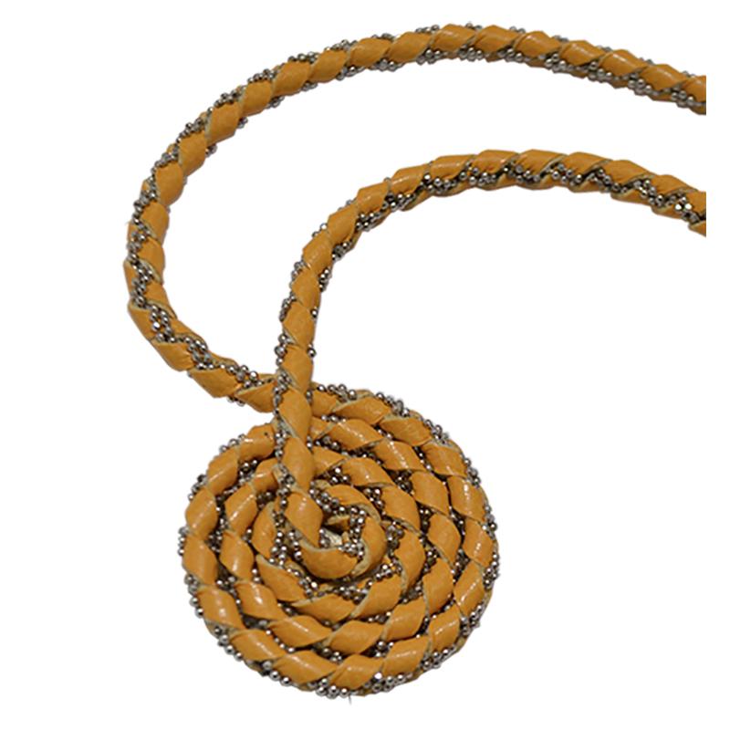 Collana girocollo spirale mm 31 in pelle gialla e argento 925 rodiato cm 40