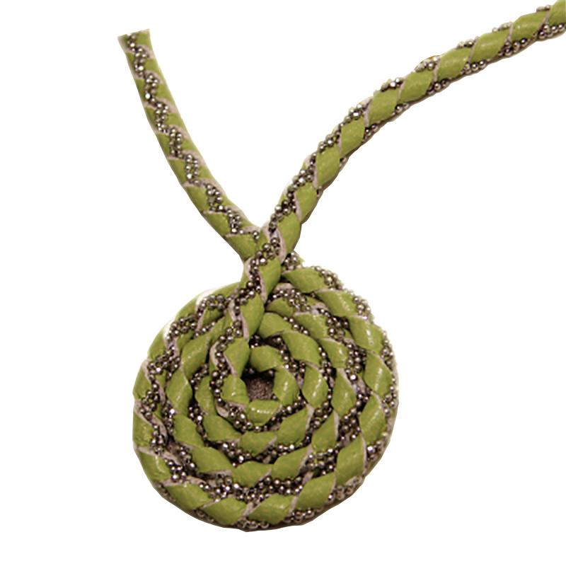 Collana girocollo spirale cm 40 in pelle verde e argento 925 rodiato