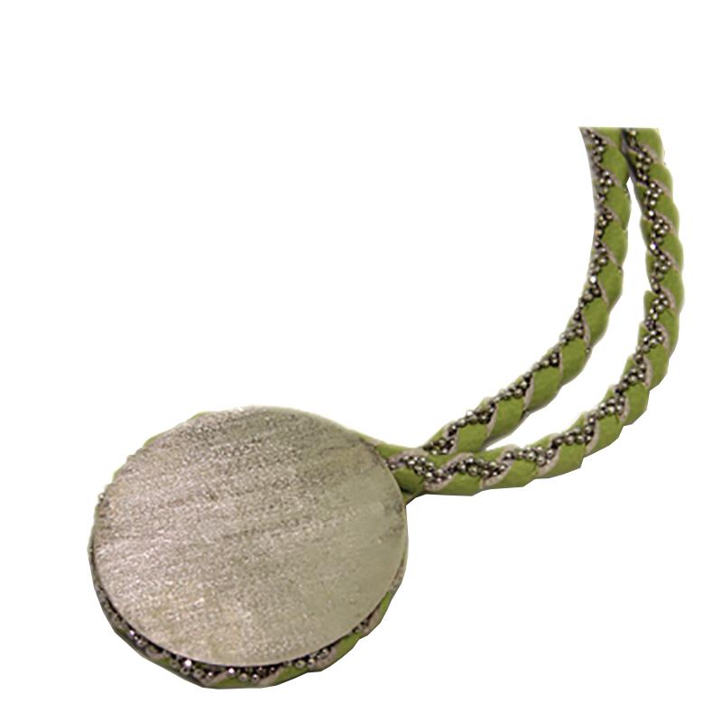 Collana girocollo spirale cm 40 in pelle verde e argento 925 rodiato