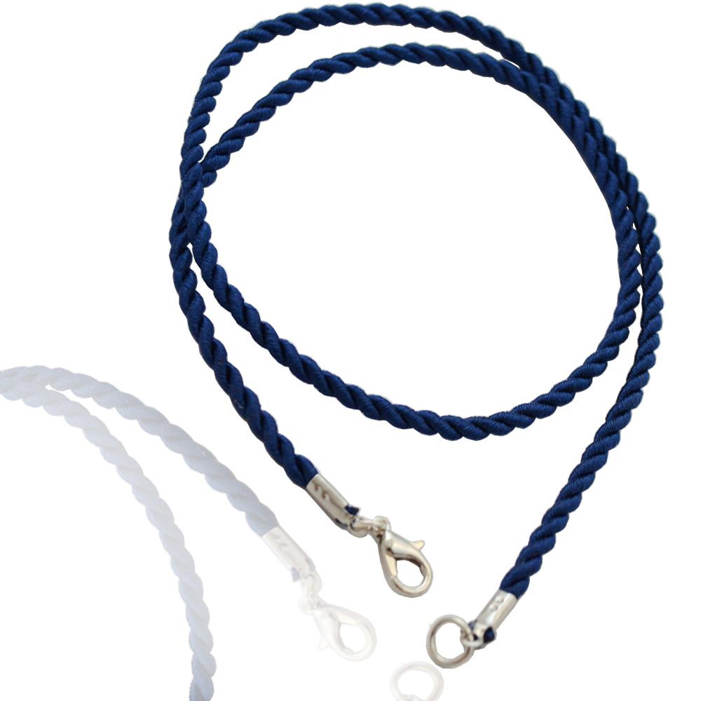 Collana girocollo funetta corda in raso blu notte con chiusura in acciaio varie misure