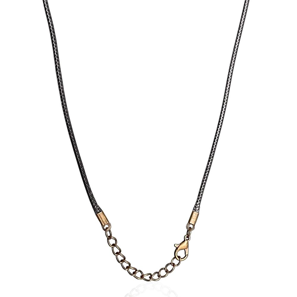 Collana girocollo unisex fatta a mano in pelle cerata nera cm 45/50 con terminali color bronzo