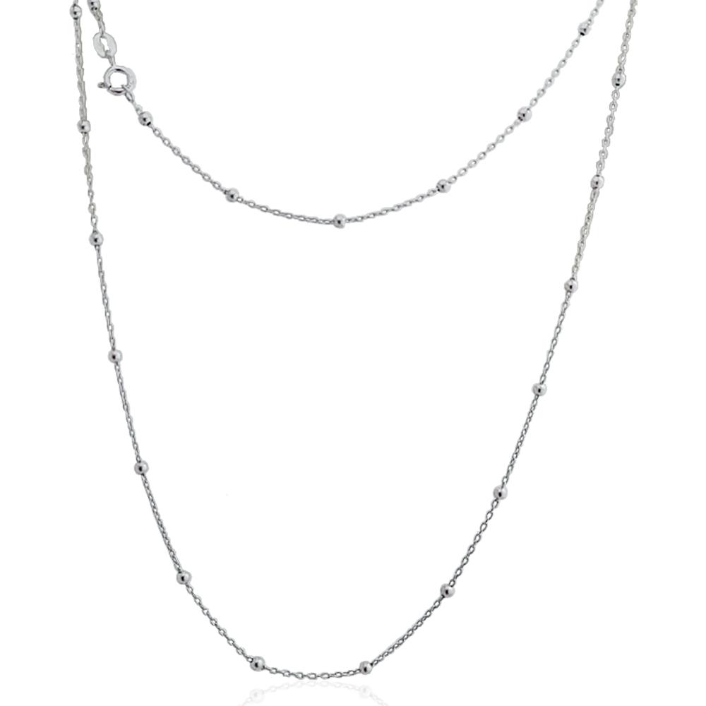 Laccio catena e pallina mm 2,5 alternata in argento 925 rodiato cm 100