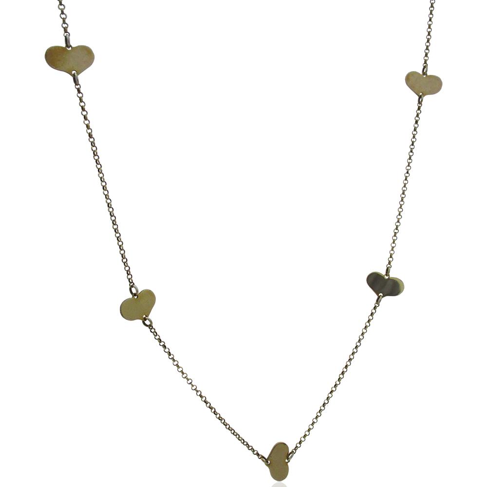 Laccio rolo' cm 90 in argento 925 con cuori mm 10x15 placcato oro giallo