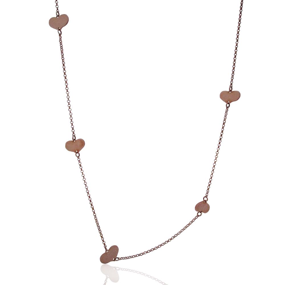 Laccio rolo' cm 90 in argento 925 con cuori mm 10x15 placcato oro rosa