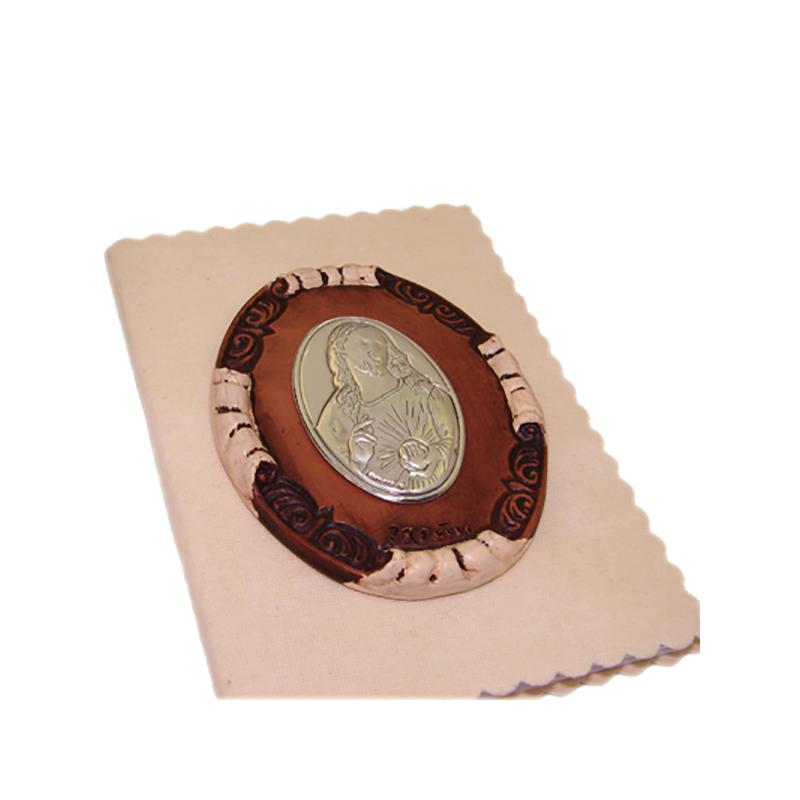Libro di gesu' illustrato in tela, terracotta e icona cristo laminato argento