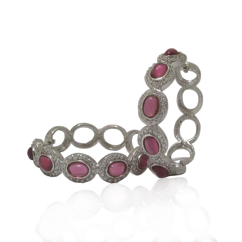 Orecchini a cerchio mm 38 in argento 925 rodiato con zirconi bianchi e pietre dure viola