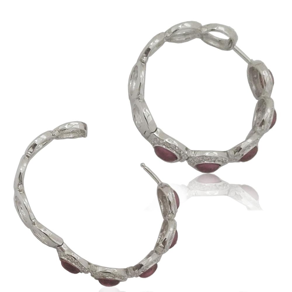 Orecchini a cerchio mm 38 in argento 925 rodiato con zirconi bianchi e pietre dure viola