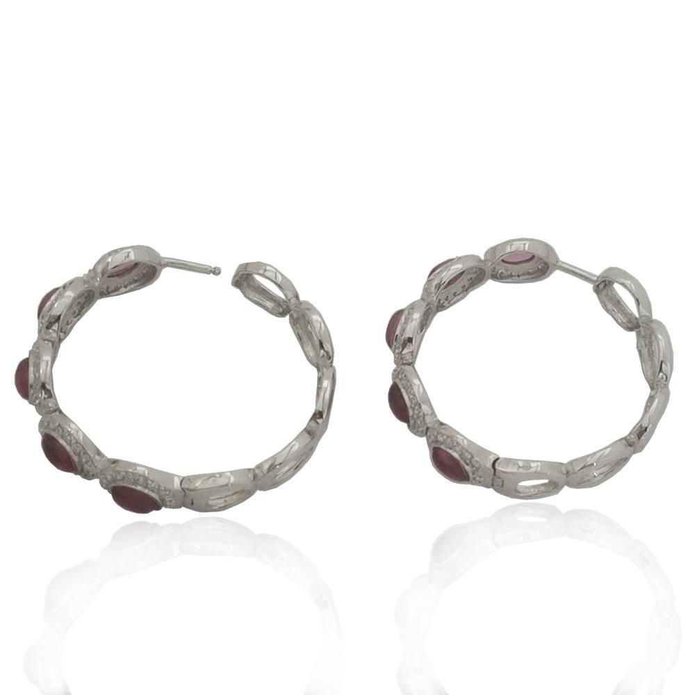 Orecchini a cerchio mm 38 in argento 925 rodiato con zirconi bianchi e pietre dure viola