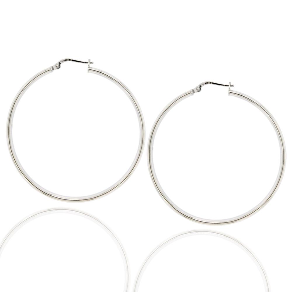 Orecchini cerchio mm 55 a cannaschiacciata mm 4x2 in argento rodiato titolo 925