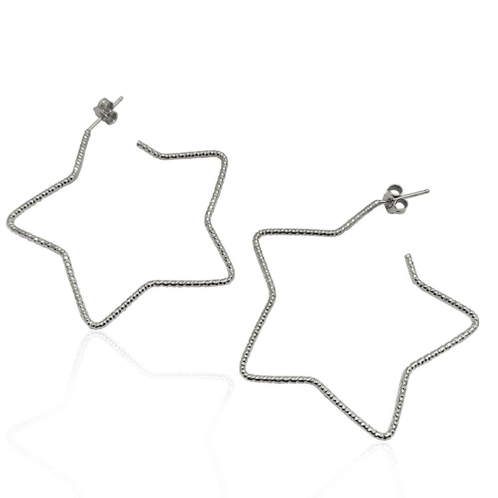 Orecchini a cerchio stella cm 6 in argento 925 rodiato a canna diamantata